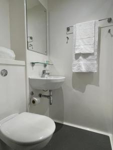 a white bathroom with a toilet and a sink at Stay at St Marks in Lincoln +8 photos