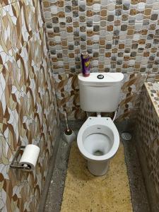 a bathroom with a toilet in a tiled wall at Golf BnB in Nyahururu +25 photos