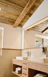 a bathroom with a sink and a mirror at Chalet Schernthann in Salvenberg +54 photos