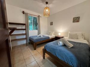 a bedroom with two twin beds and a window at Colibri Apartments - Private kitchen & bathroom - 4 min walk to the Beach! in Santa Teresa Beach