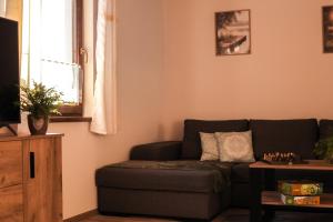 ein Wohnzimmer mit Sofa und Tisch in der Unterkunft Bliżej do nieba in Istebna