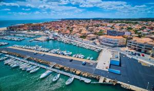 an aerial view of a harbor with boats at Piet in Sérignan