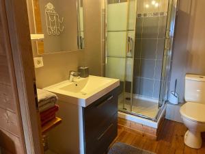 a bathroom with a sink and a shower at Appartement vue panoramique in Binos +20 photos