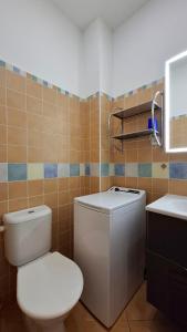 a bathroom with a white toilet and a sink at Apartmány u náměstí Sušice in Sušice +34 photos