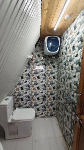 a bathroom with a toilet and a tv on the wall at Eva Cabins in Dalhousie +32 photos