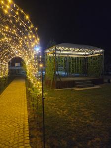 a garden with a lit up arch with lights at Garni Hotel & Spa Nicolo in Kruševac