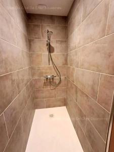 a bathroom with a shower with a shower head at Gîte Du Côté de Chez Souesmes in Souesmes +27 photos