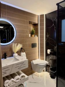 a bathroom with a sink and a toilet at Zago Alpin in Câmpulung Moldovenesc