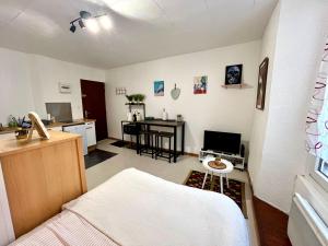 a living room with a bed and a table at Le Cocon 54 Studio à Rives Parking facile in Rives