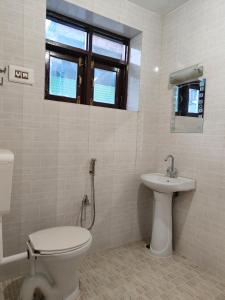 a bathroom with a toilet and a sink at Hotel Sada Bahar in Srinagar