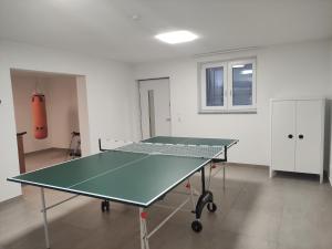 a ping pong table in the middle of a room at Modern Doppelhaus in Baunatal