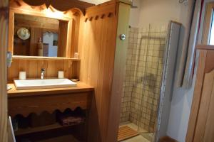 a bathroom with a sink and a shower at Gite de Lise in Blandas +22 photos