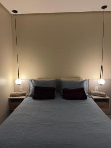 a bedroom with a large bed with two pillows at Flat em Alter do Chão in Alter do Chao