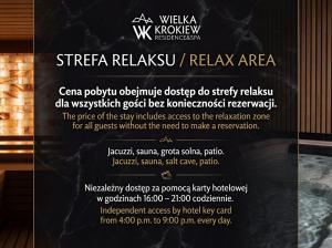 a flyer for a reza reliki reiki area at Wielka Krokiew Residence&SPA - Zakopane - JACUZZI, SAUNA, TĘŻNIA SOLANKOWA, SPA, GRILL in Zakopane