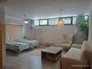 a living room with a bed and a couch at Aléa Villa Plakias in Plakias +33 photos