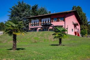 a house on top of a hill with two palm trees at Case Vacanze Marinella in Viverone