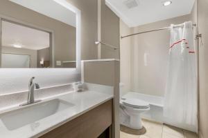 ein Badezimmer mit Waschbecken, Toilette und Spiegel in der Unterkunft Red Roof Inn Georgetown, KY in Georgetown