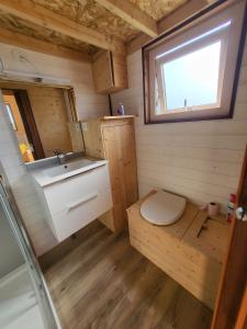 a small bathroom with a sink and a toilet at maison du bonheur in Tréflez