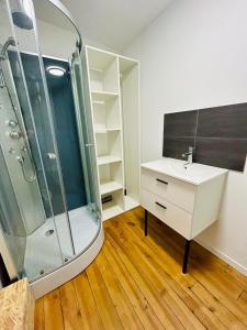 a bathroom with a shower and a sink at Studio in Aurillac