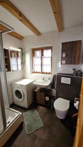 a bathroom with a washing machine and a sink at Sethmacher Stube in Bad Gottleuba