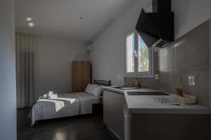 a small kitchen with a bed and a sink at Villa Papazoglou in Neos Pirgos