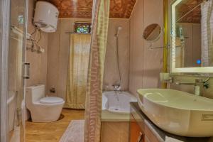 a bathroom with a sink and a toilet and a tub at Alexandra Houseboats in Srinagar +3 photos