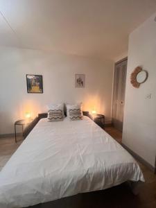 a bedroom with a large white bed with two pillows at Studio Excellence Tulle in Tulle