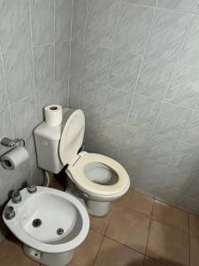 a bathroom with a toilet and a sink at Departamento de las sierras in Embalse +2 photos