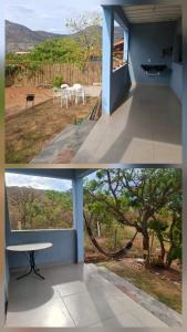 a collage of three pictures of a room with a table at Cantinho da Meirinha in Santana do Riacho