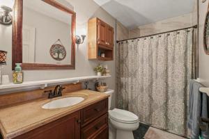a bathroom with a sink and a toilet and a shower at Paper Mill Pines Bed and Breakfast in Shickshinny +59 photos