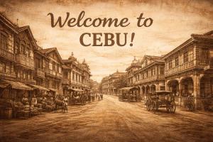 an old picture of a street with a horse drawn carriage at Ciano's Hostel Cebu in Cebu City