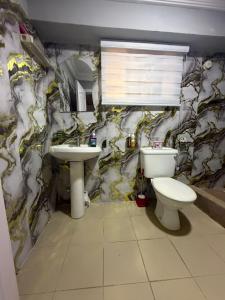 ein Badezimmer mit Toilette und Waschbecken in der Unterkunft Royal Max in Ikeja + 11 Fotos