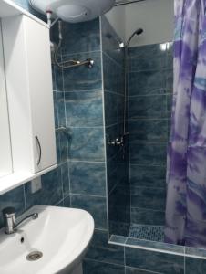 a bathroom with a shower and a sink and a toilet at ApartHotel EURO in Cahul