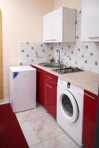 a kitchen with a washing machine and a sink at ApartHotel EURO in Cahul
