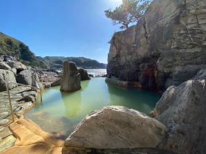 a pool of water with rocks in a river at Guesthouse&Café Deep in Kōzushima