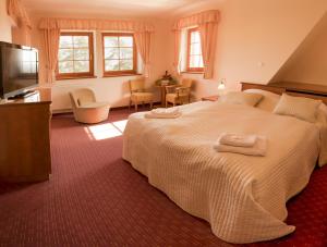 Postel nebo postele na pokoji v ubytování Hotel VÍTKOVA HORA