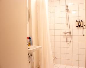 a bathroom with a shower and a sink at The Cozy Oslo Stay in Oslo +38 photos