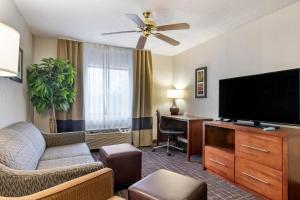 a living room with a couch and a flat screen tv at Comfort Inn & Suites Lees Summit - Kansas City in Lees Summit