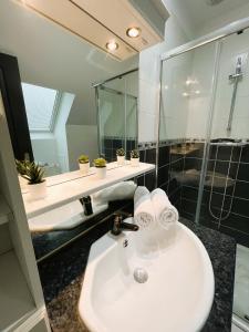 a bathroom with a sink and a shower at Maison Panorama avec terrasse exposition sud in Mers-les-Bains +52 photos