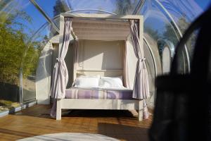 a canopy bed in a room with a window at Agriturismo Tenuta Sol Alto in Monsampolo del Tronto