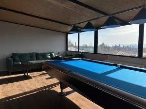 a living room with a pool table and a couch at Terrace Eniseli in Eniseli
