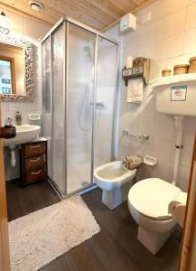 a bathroom with a shower and a toilet and a sink at Bormio Alpine Home in Bormio +3 photos