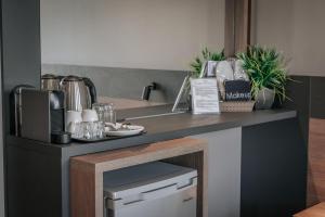 a kitchen with a counter with a coffee maker at Elizabeth Queen Luxury Rooms in Paralia Katerinis