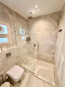 a bathroom with a shower and a toilet at Solima pyramids inn in Cairo +84 photos