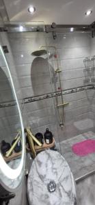 a bathroom with a shower with a toilet and a sink at Casa españa LUXURY in Tangier