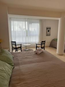 a bedroom with a bed with a stuffed animal on it at Puerto Amarras II 01 in Santa Fe