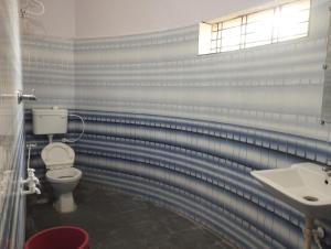 a bathroom with a toilet and a sink at Hampi Blue Moon Resort in Munirābād
