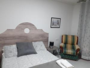 a hotel room with a bed and a chair at Hostal RIAÑO TANIS in Riaño