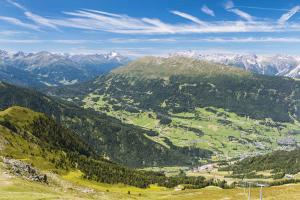 a view of a mountain valley with snow capped mountains at Apartment Jerzens 1 in Jerzens +14 photos