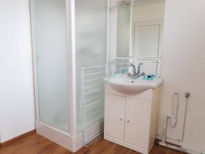 a bathroom with a sink and a shower at Maison familiale quartier Quentovic in Le Touquet-Paris-Plage +18 photos